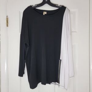 Comfy‎ USA Modal Stretch Colorblock 3/4 Sleeve Tunic Top Lagenlook White Black L